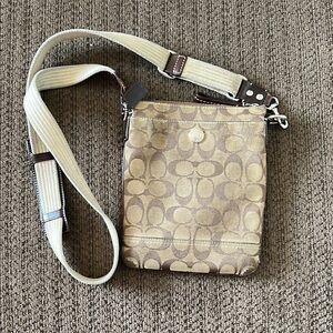 Coach Tan and Brown Crossbody Bag with Signature Monogram